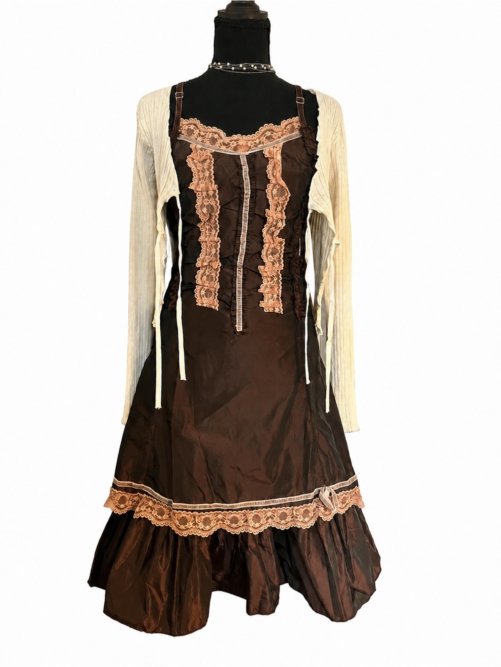 Vintage Italian Plum Taffeta Lace Ruffle Prairie Midi Dress M
